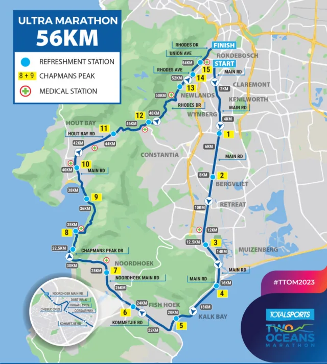 Марафон "Двух океанов" Two Oceans Marathon трасса дистанции 56 км