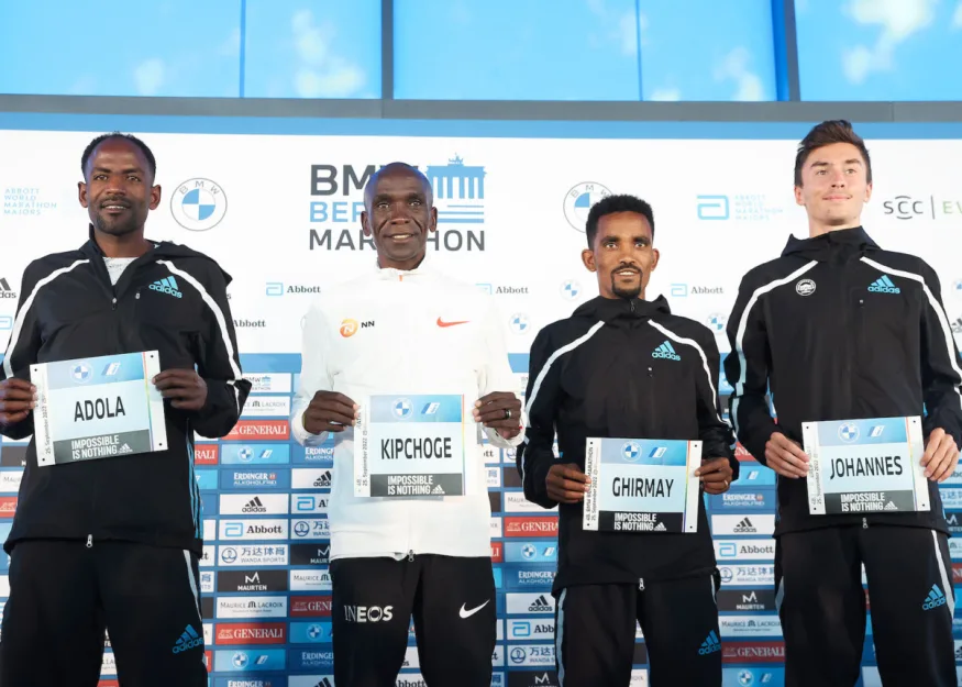 Берлинскрм марафон 2022 - Eliud Kipchoge, Guye Adola, Ghirmay Ghebreslassie, Johannes Motschmann