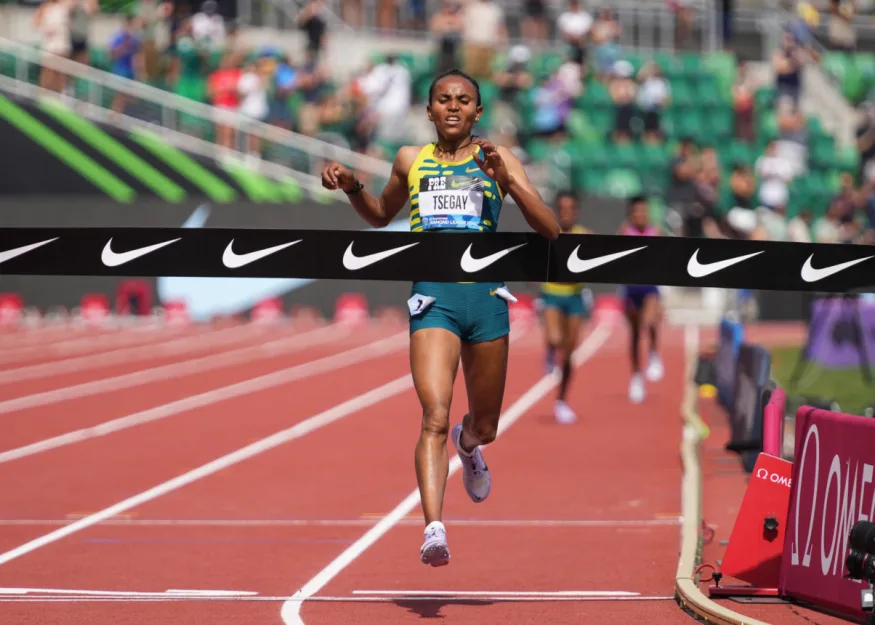 Gudaf TSEGAY becomes the Diamond League Champion with a victory in the Women's 5000m in a time of 14:00.21 in a new World Record Time at the 2023 Prefontaine Classic